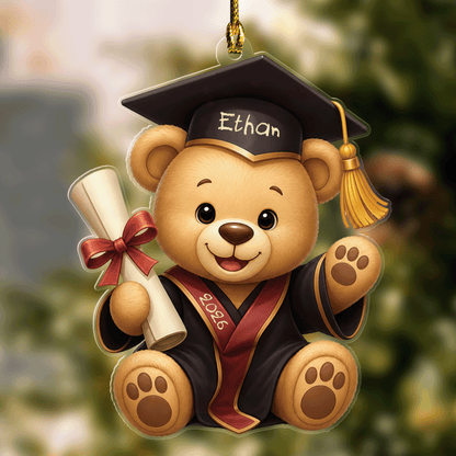 Personalized Teddy Bear Graduation Name and Year Acrylic Ornament