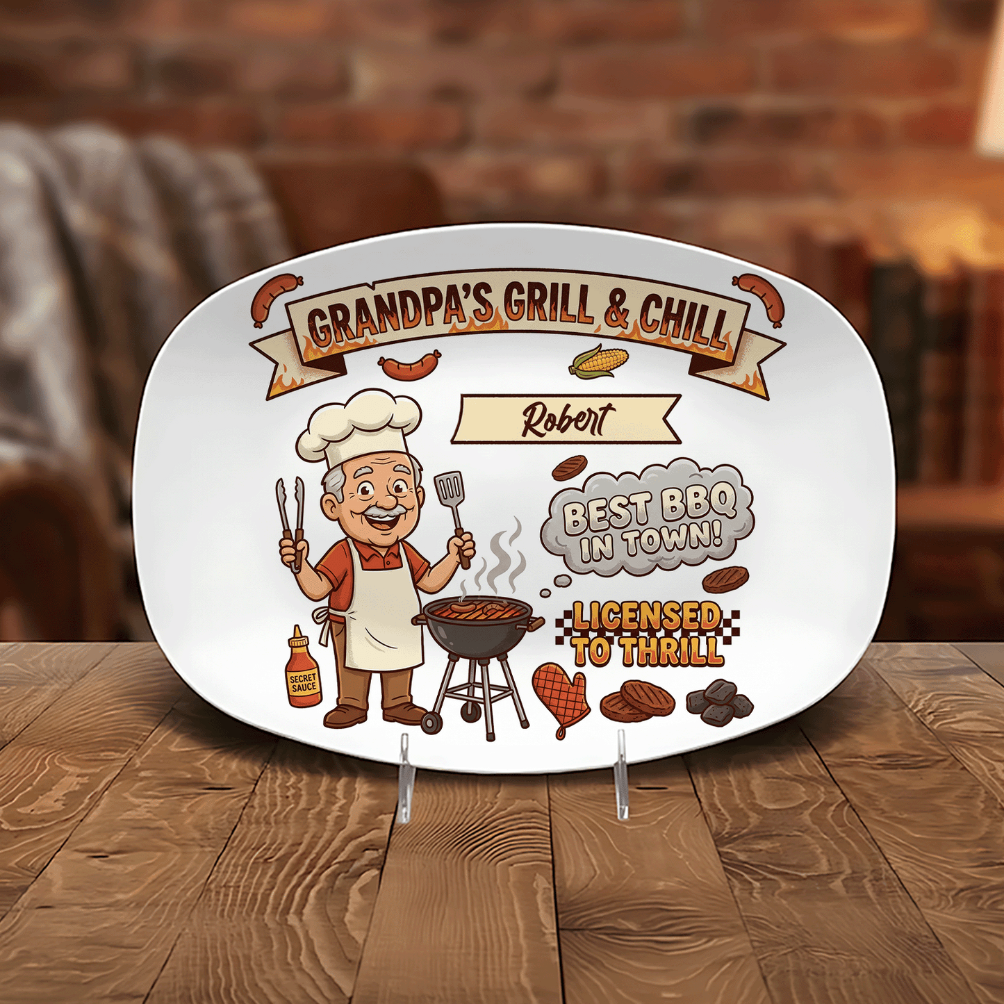 Personalized Grandpa’s Grill & Chill Decorative Plate – Custom Name BBQ Keepsake