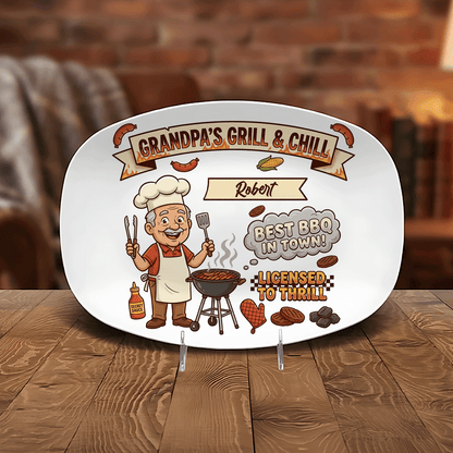Personalized Grandpa’s Grill & Chill Decorative Plate – Custom Name BBQ Keepsake