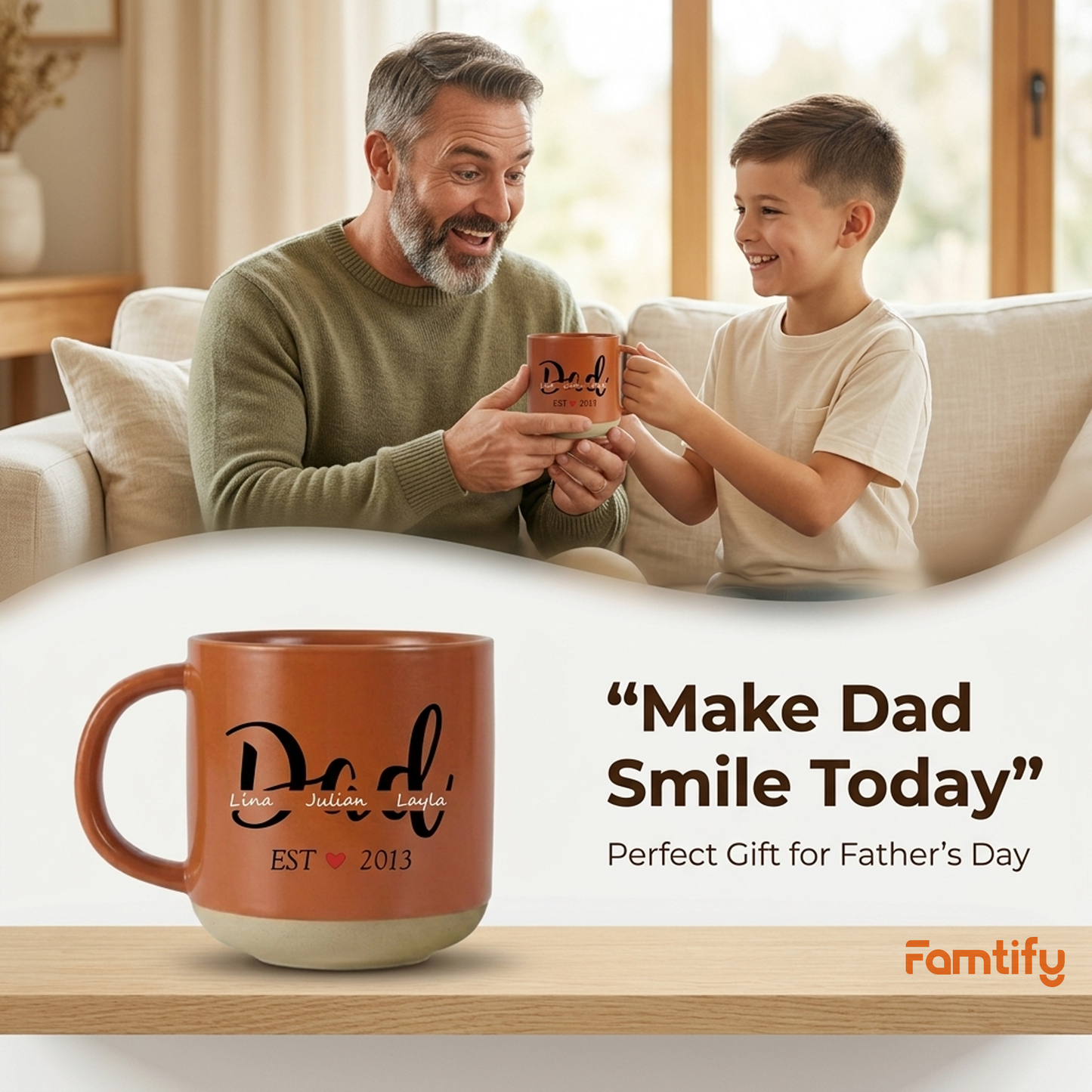 Personalized Established Year Clay Mug for Dad – Custom Name Father’s Day Gift, Dad Est. Coffee Mug