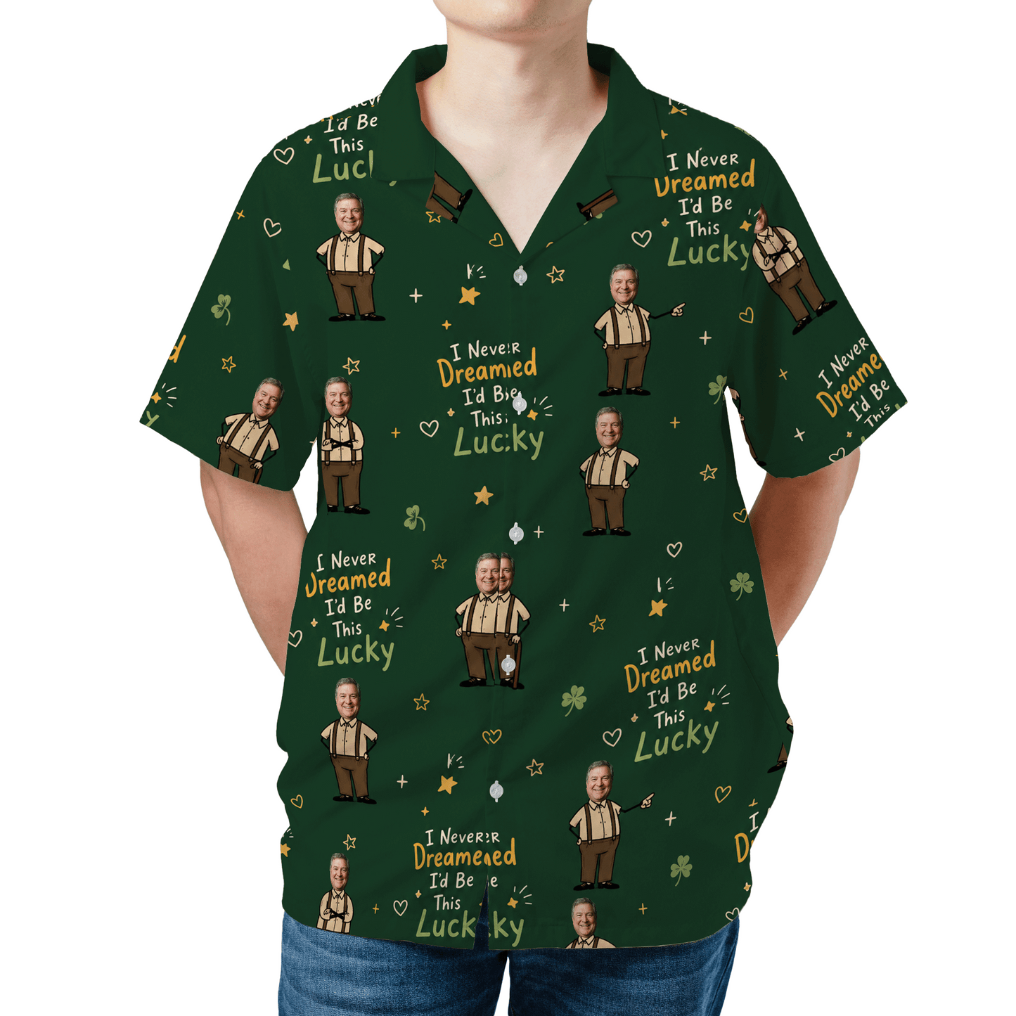 I Never Dreamed I'd Be This Lucky Custom Photo Hawaiian Shirt – Personalized Father's Day Gift for Grandpa | Tropical Weekend Fishing Shirt