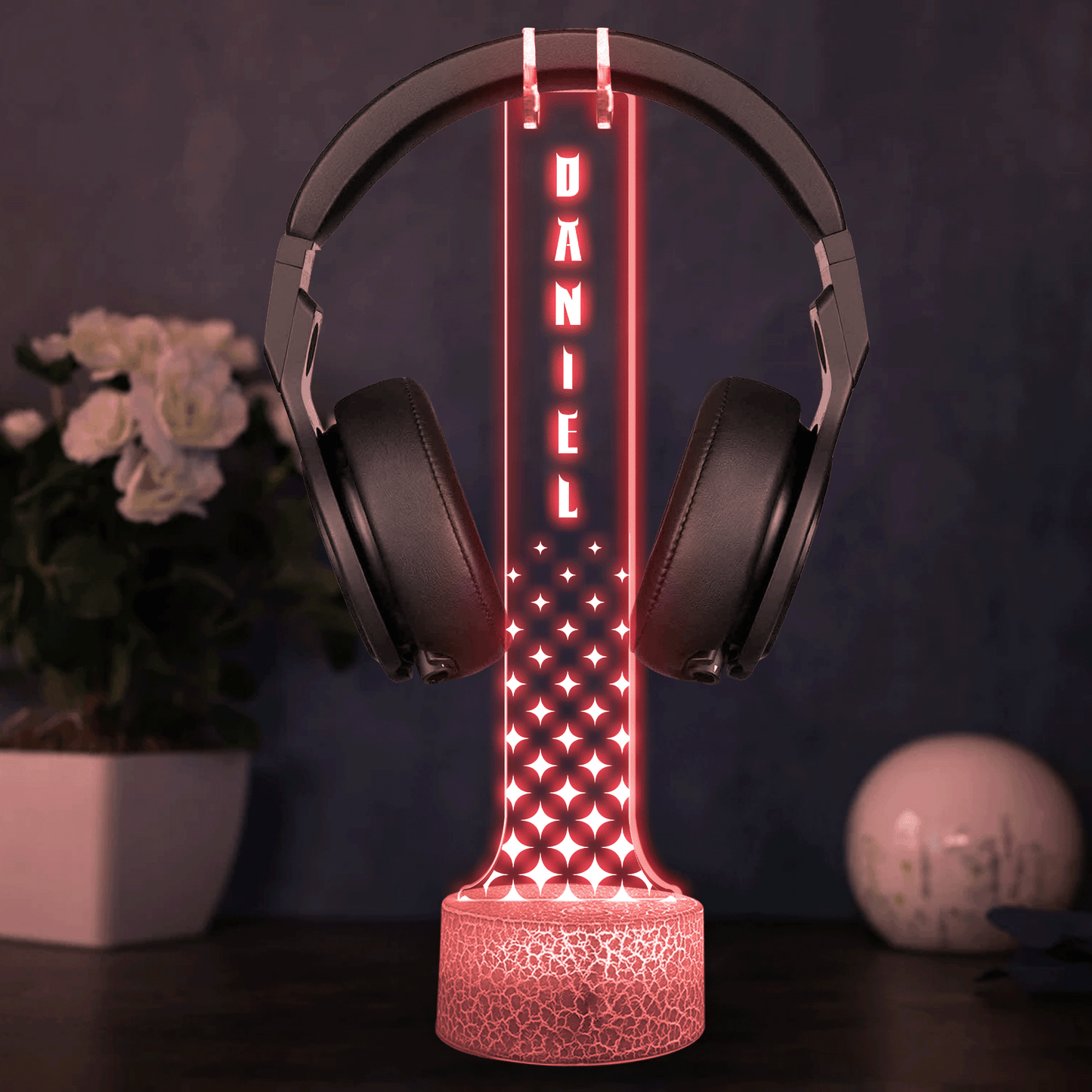 Personalized Acrylic Headphone Stand with Lights for Dad – Custom Name Gift