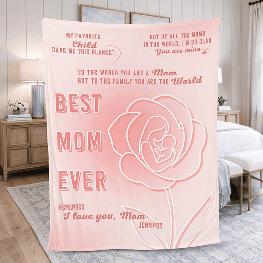 Mama Bear Floral Love Design – Personalized Sherpa Blanket with Grandchildren Names – Mother’s Day Gift for Mom – Custom Cozy Throw