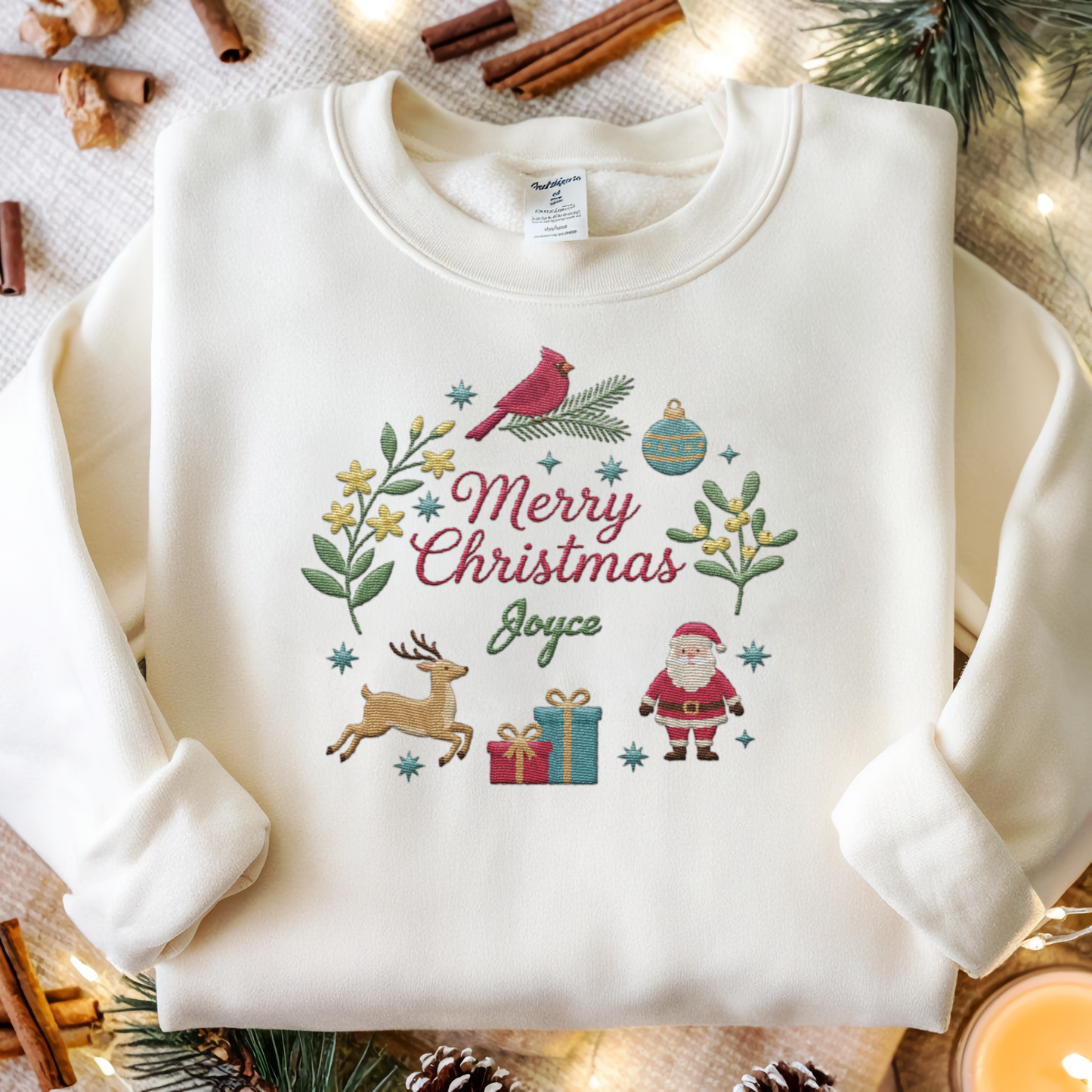 Personalized Embroidered Merry Christmas Holiday Icons Sweatshirt with Custom Name