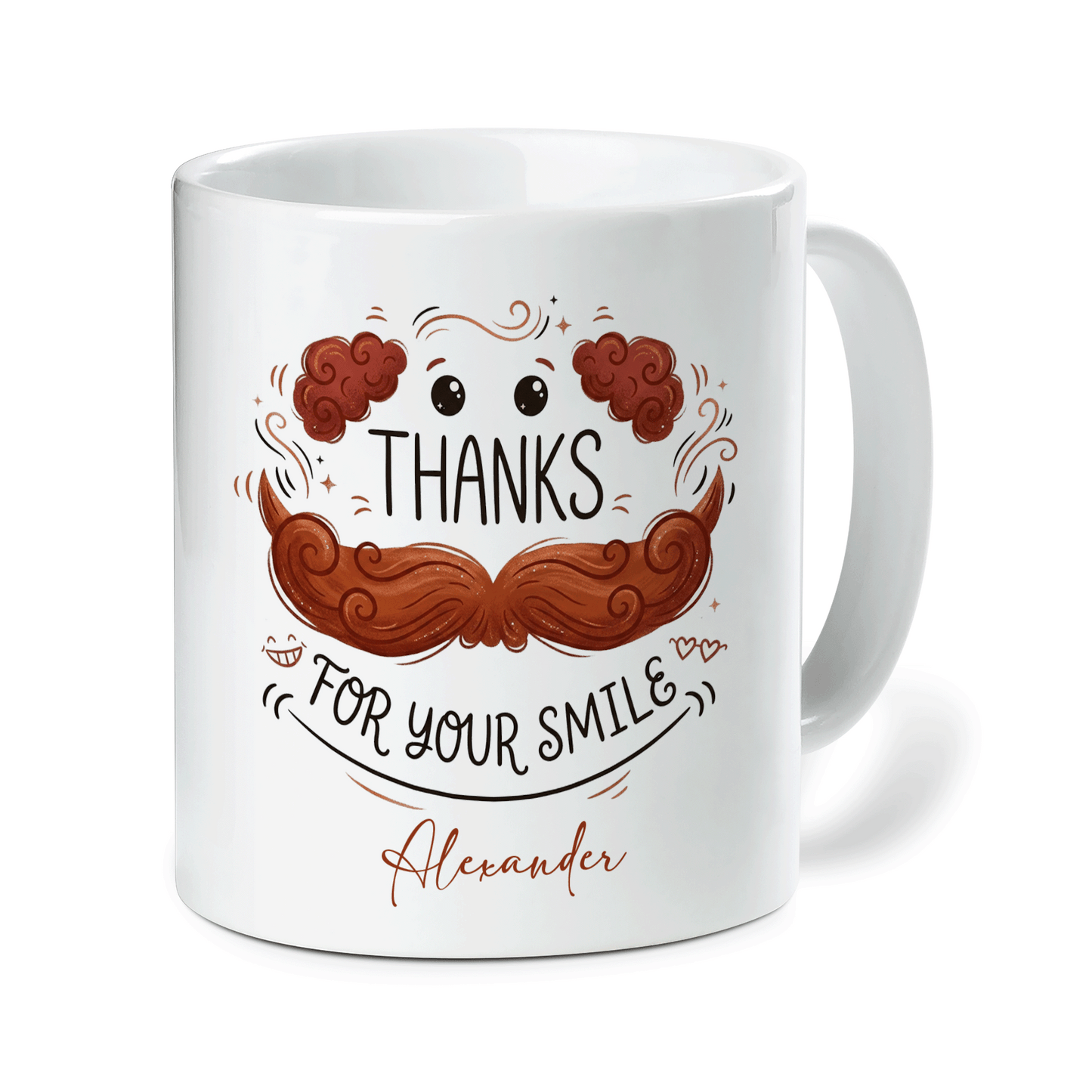 Custom Name Dad Mug – Thanks for Your Smile Funny Mustache Coffee Cup, Personalized Gift for Father