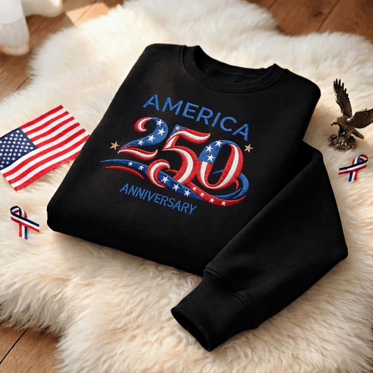 America 250 Anniversary Embroidery Design - USA 250th Birthday Red White Blue Stitch