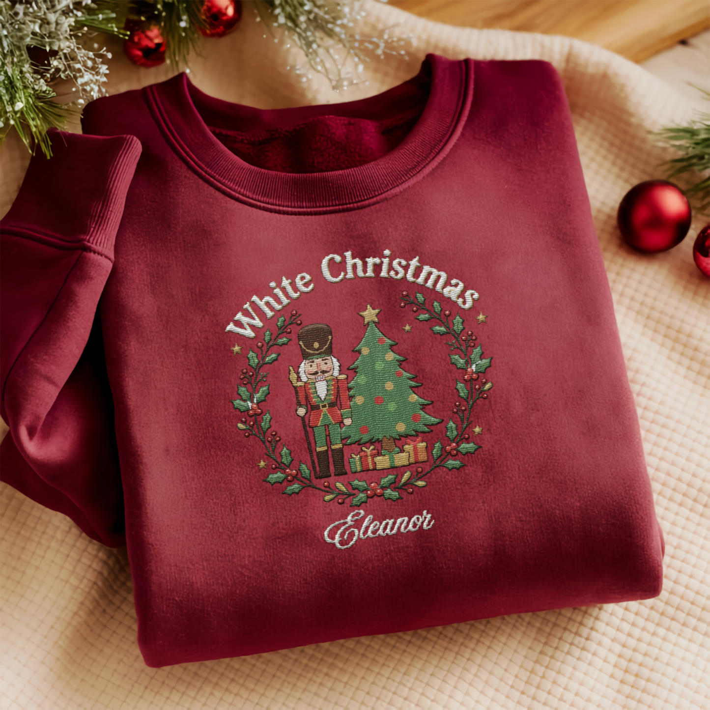 Personalized White Christmas Nutcracker Sweatshirt with Custom Name | Vintage Holiday Crewneck Gift
