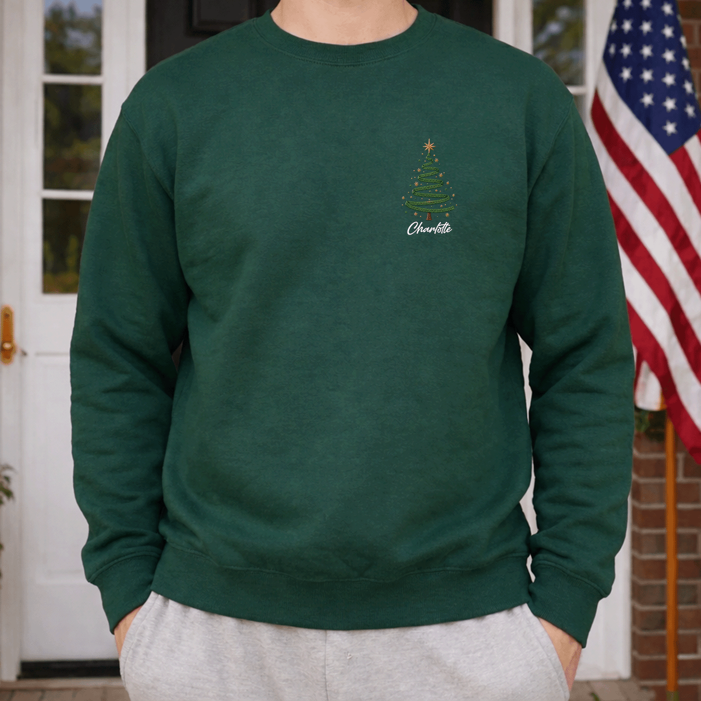 Personalized Embroidered Minimalist Christmas Tree Sweatshirt with Custom Name