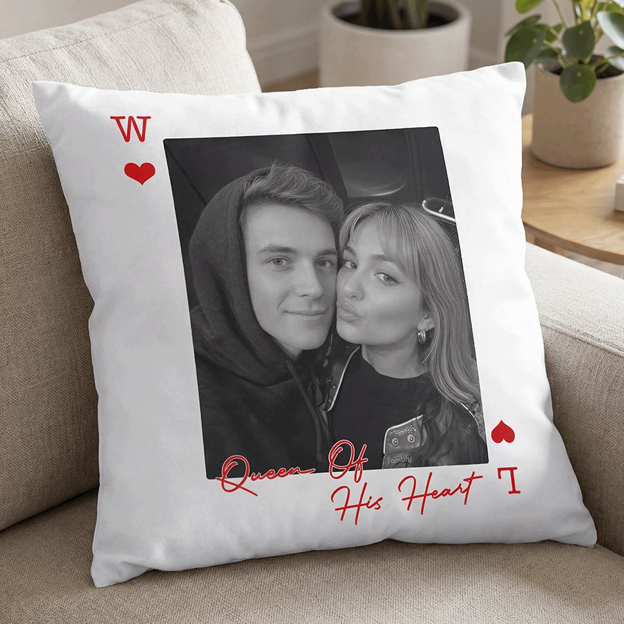 King & Queen of Hearts – Romantic Home Gift for Couples – Personalized Couples Photo Pillowcase