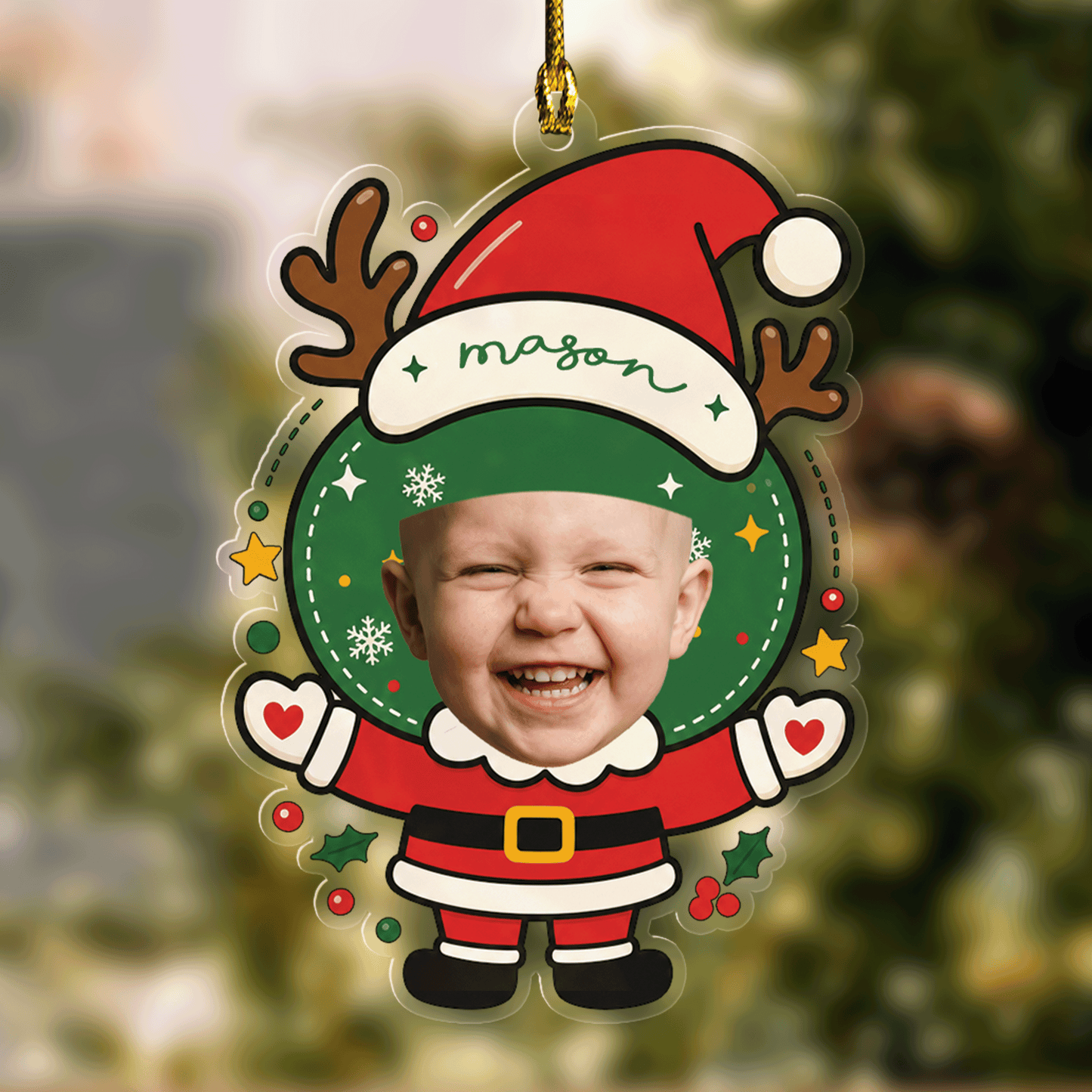 Custom Photo Face Santa Claus Acrylic Ornament - Personalized Christmas Tree Decor Gift
