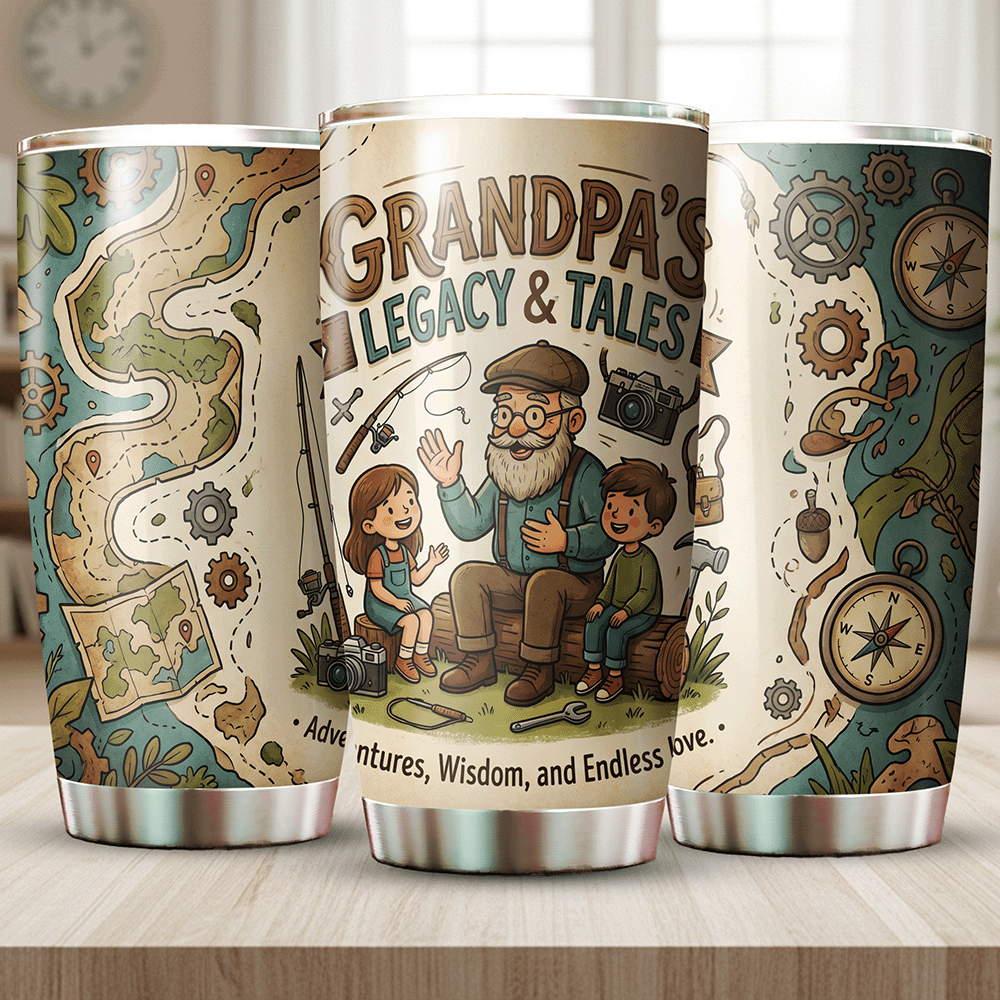 Grandpa's Legacy and Tales 20oz Tumbler – Stainless Steel Travel Mug Gift for Grandpa