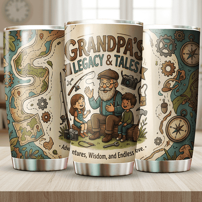 Grandpa's Legacy and Tales 20oz Tumbler – Stainless Steel Travel Mug Gift for Grandpa
