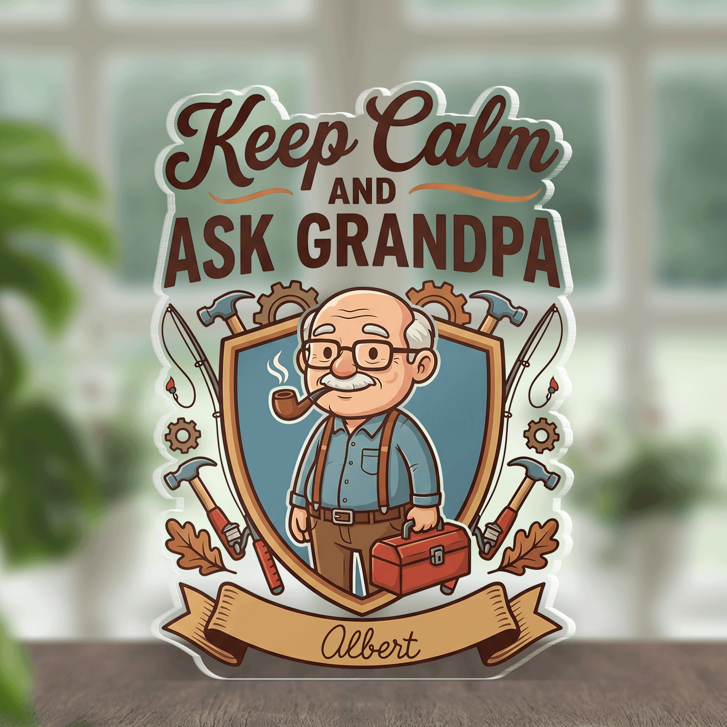 Keep Calm And Ask Grandpa Acrylic Plaque – Personalized Photo Gift for Grandpa