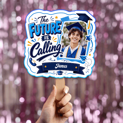Personalized The Future Is Calling Custom Shape Photo Hand Fan, Graduation Fan with Photo & Name