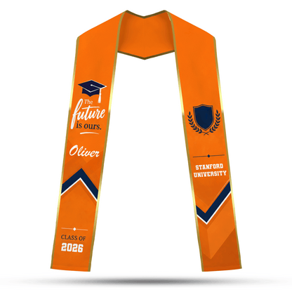 Personalized The Future Is Ours Orange Graduation Stole – Custom Photo and Name