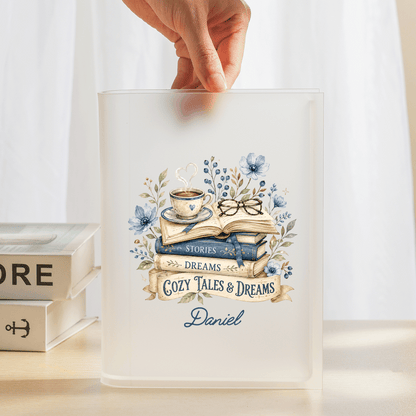 Personalized Stories, Dreams, Cozy Tales & Dreams Acrylic Book Vase with Custom Name