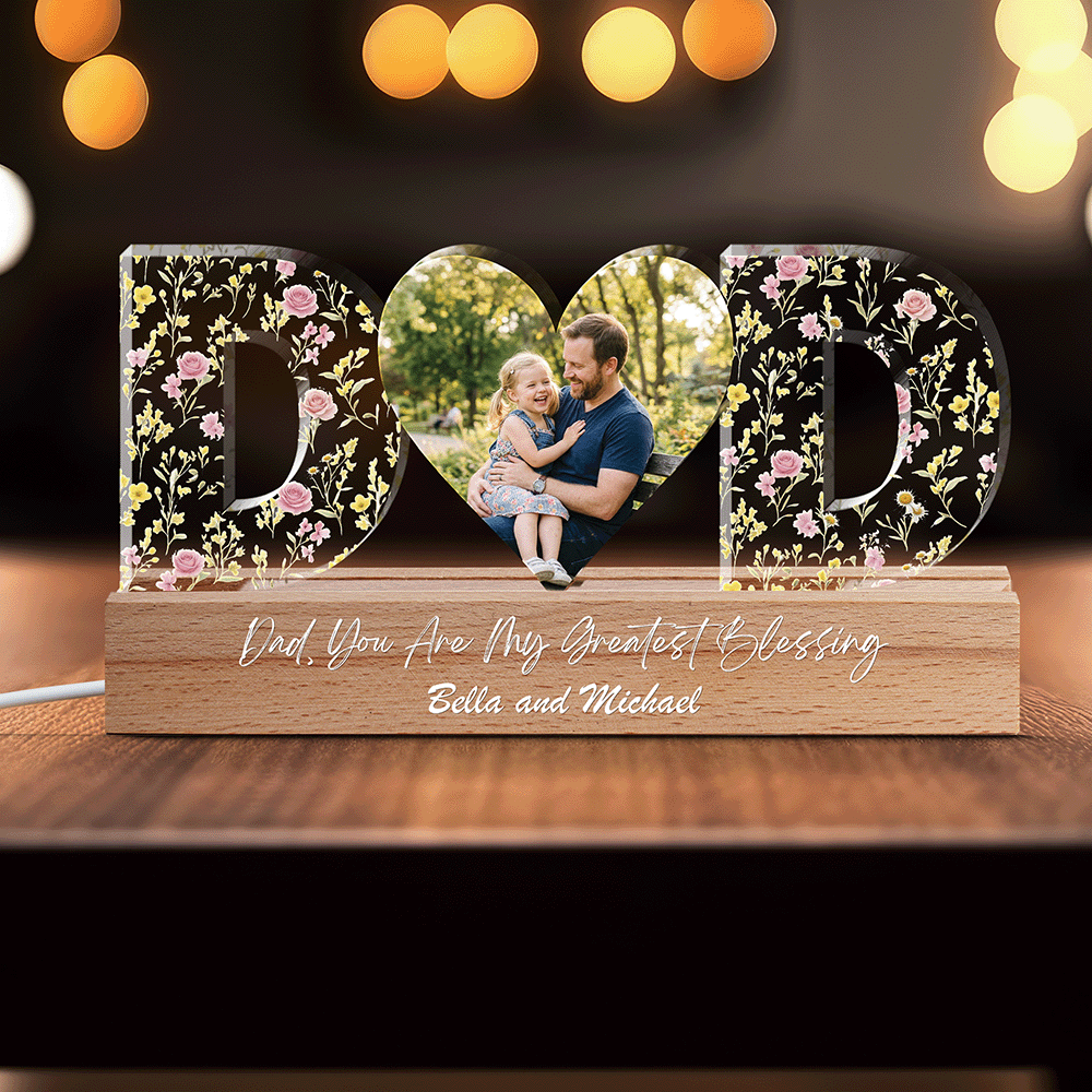 Custom Dad Photo Night Light with Kids’ Names - Personalized 3D LED Lamp Father’s Day Gift for Dad Family Keepsake Nightlight