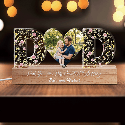 Custom Dad Photo Night Light with Kids’ Names - Personalized 3D LED Lamp Father’s Day Gift for Dad Family Keepsake Nightlight