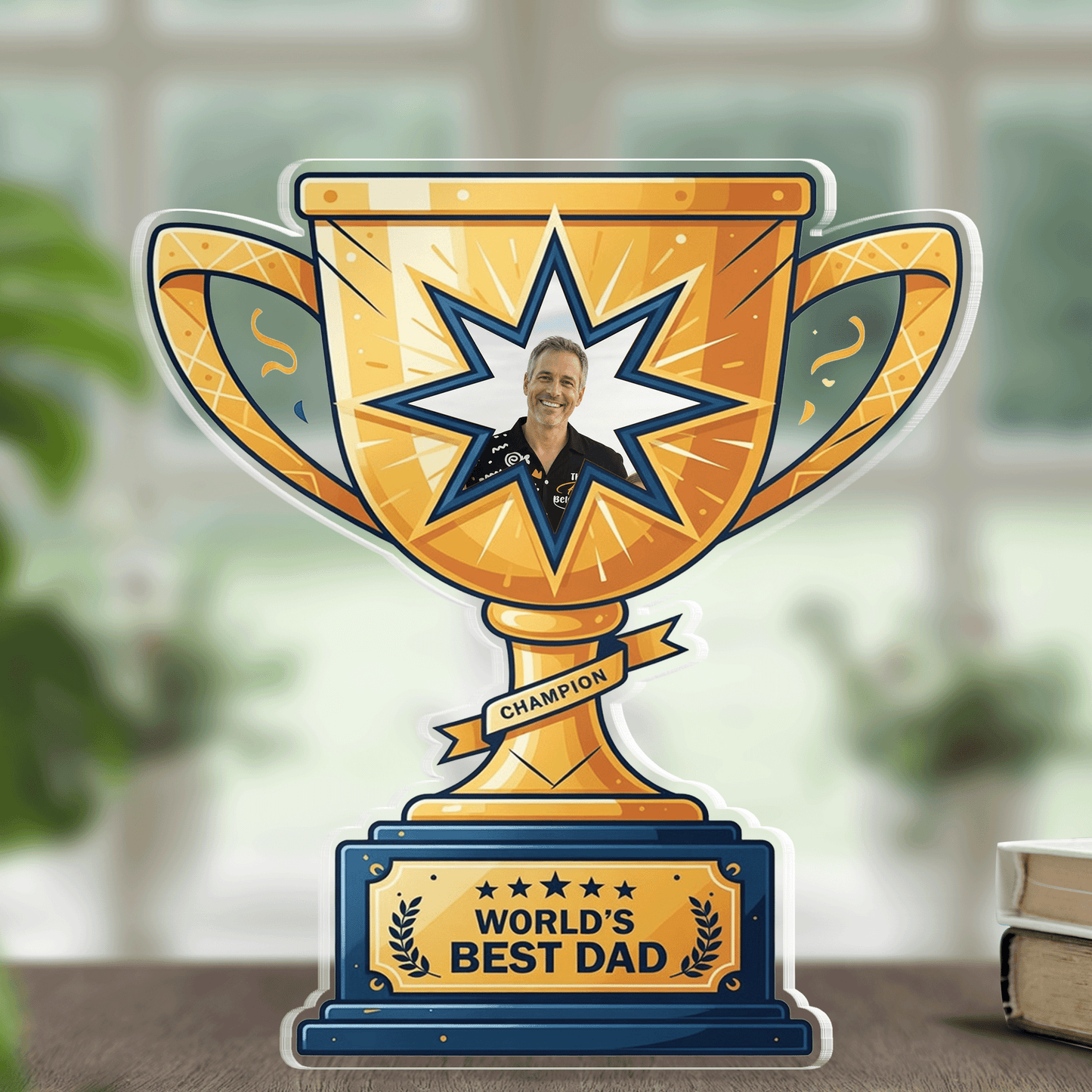 Personalized Acrylic Plaque for Dad – “World’s Best Dad Cup” Custom Photo Gift