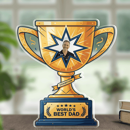 Personalized Acrylic Plaque for Dad – “World’s Best Dad Cup” Custom Photo Gift