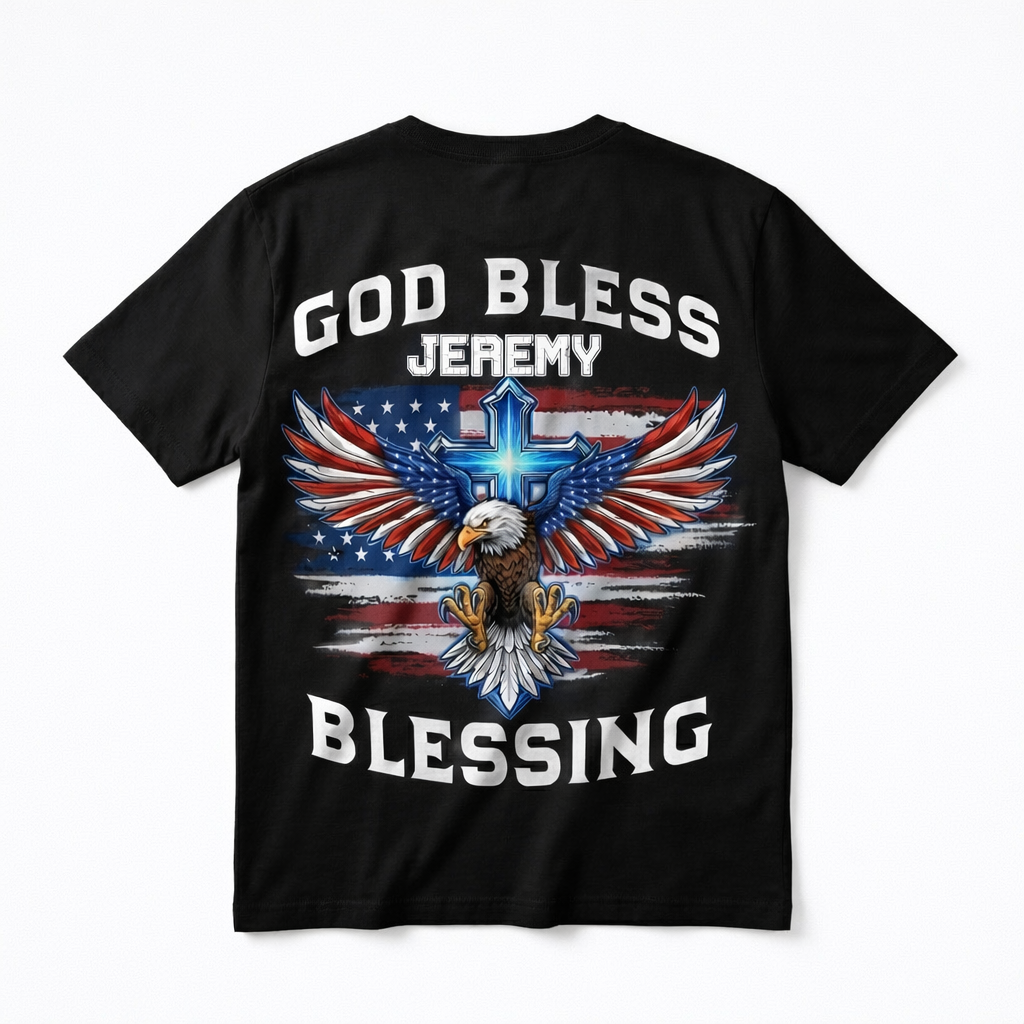 God Bless America Shirt – Personalized Patriotic Eagle Cross T-Shirt, 250 Years of Blessing Independence Day 2026