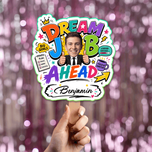 Personalized Dream Job Ahead Custom Shape Photo Hand Fan, Graduation Fan with Photo & Name