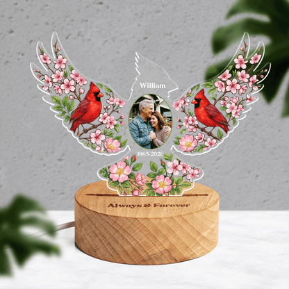 Personalized Cardinal Memorial Photo Night Light – Custom Name & Photo Acrylic LED Lamp