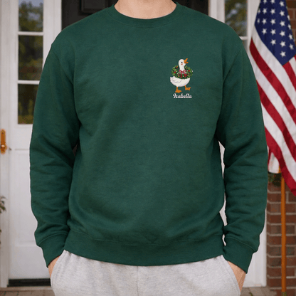 Personalized Embroidered Goose with Christmas Wreath Sweatshirt with Custom Name