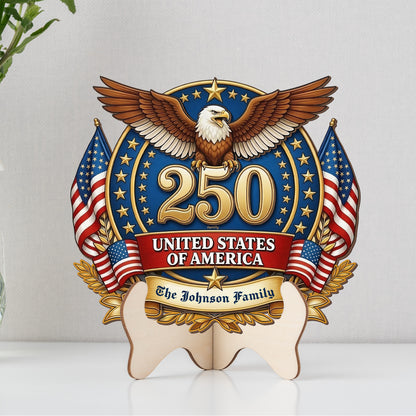 Personalized United States 250th Anniversary 2-Layer Wood Sign – Patriotic Eagle 1776–2026 Semiquincentennial Door Decor