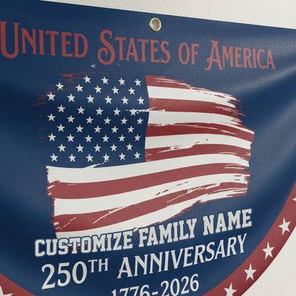 Custom Family Name USA 250th Anniversary Non-Pleated Fan Flag Navy
