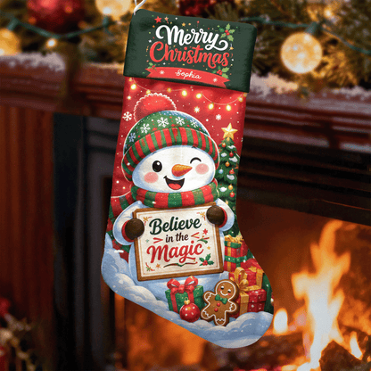Personalized Believe in the Magic Christmas Stocking, Custom Name Holiday Gift