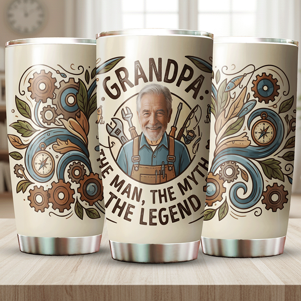 Grandpa The Man The Myth The Legend 20oz Tumbler – Personalized Custom Name Travel Mug