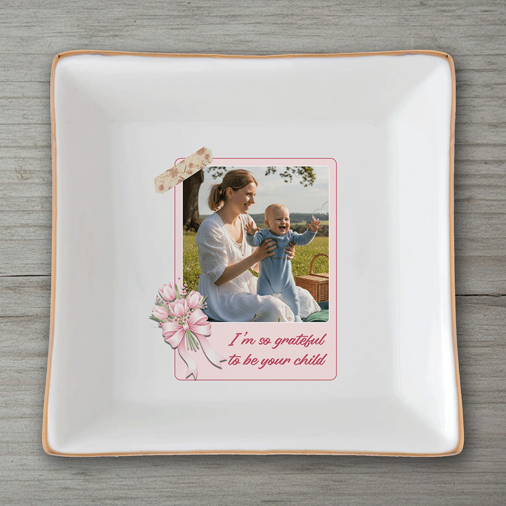 I Love You Mom Personalized Photo Jewelry Dish – Custom Mother’s Day Gift for Mom