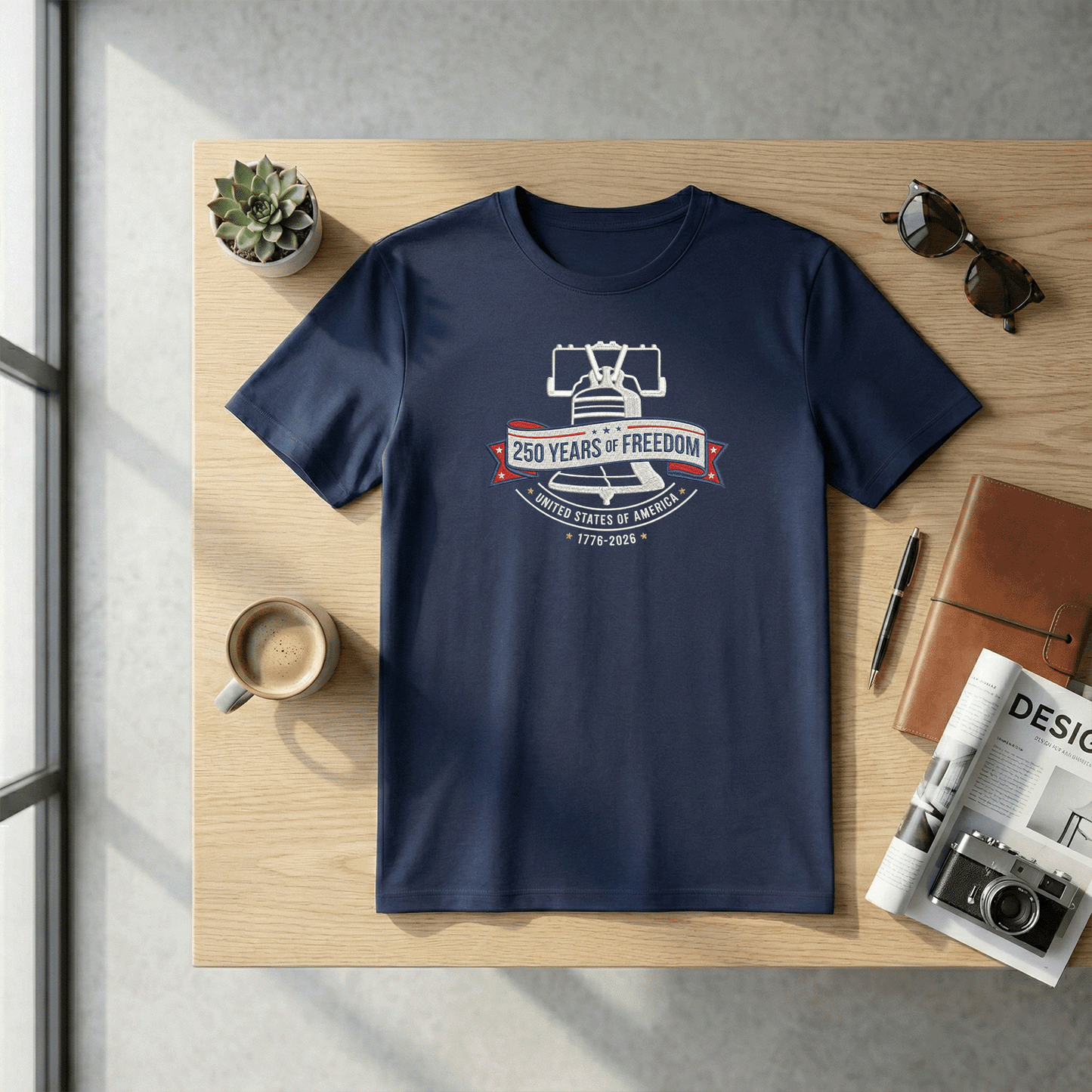 USA 1776-2026 Liberty Bell Patriotic Embroidered T-Shirt 250th Anniversary Shirt