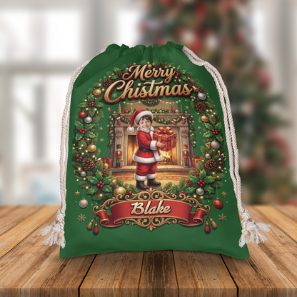 Personalized Santa Claus Christmas Sack, Custom Photo Santa Gift Bag