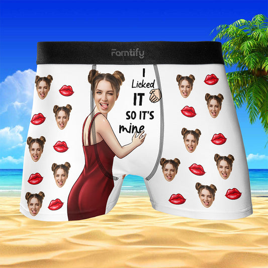 I Licked It, So It’s Mine – Naughty Funny Gift for Him – Personalized Photo Men’s Boxer Briefs