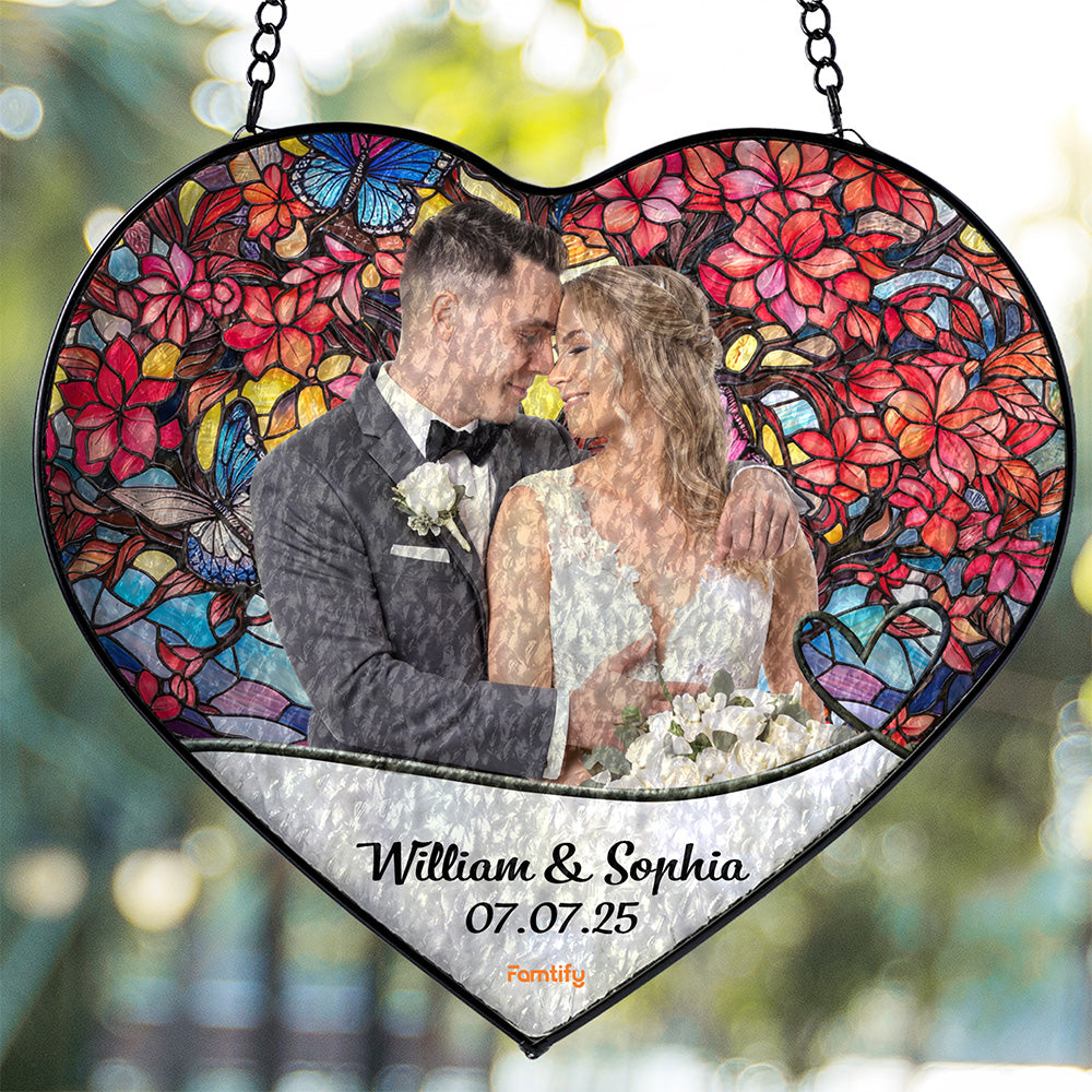 Couple Photo Personalized Stained Glass Suncatcher