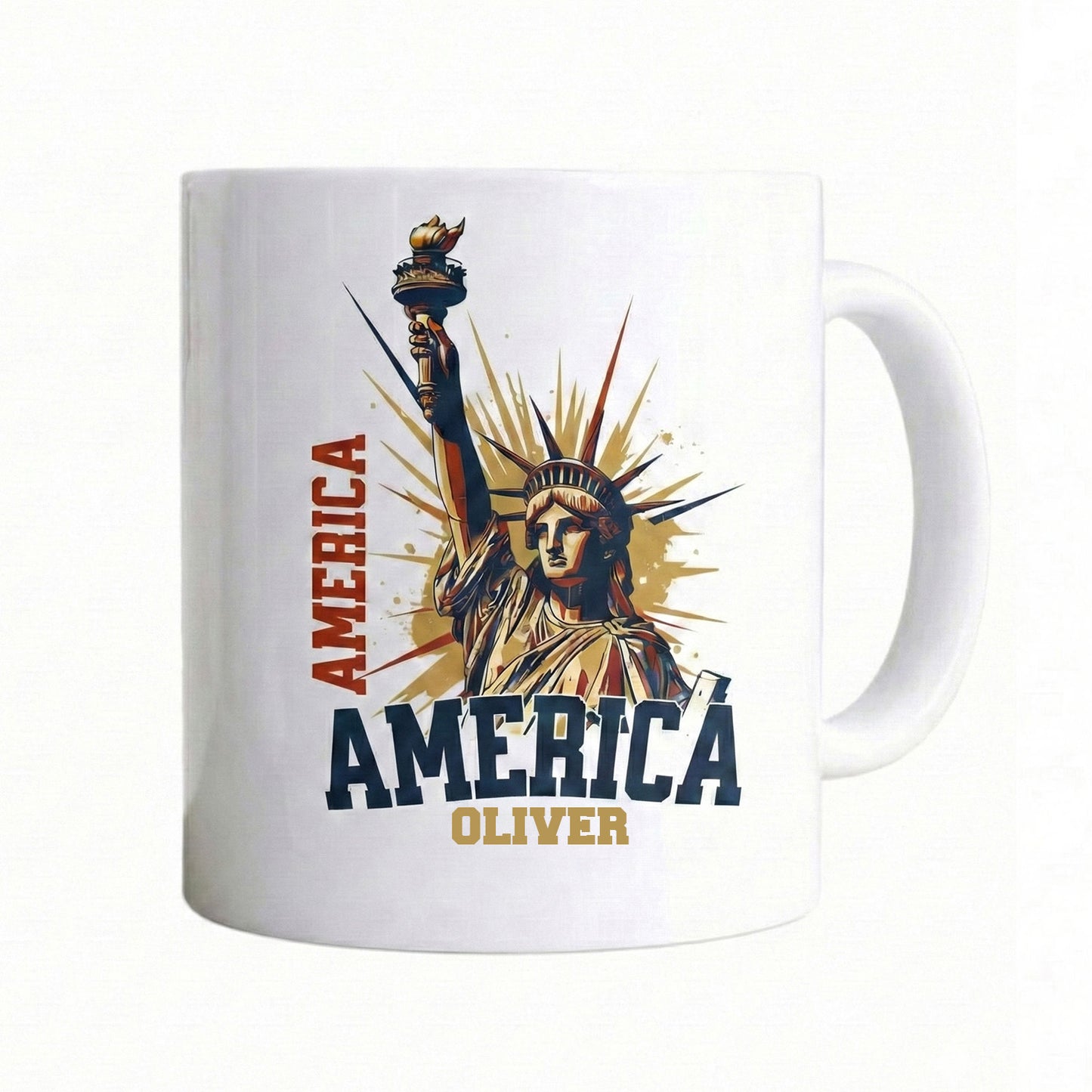 America 250 Statue of Liberty Personalized White Mug – Custom Name USA 1776–2026 Anniversary Mug