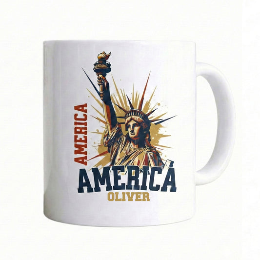 America 250 Statue of Liberty Personalized White Mug – Custom Name USA 1776–2026 Anniversary Mug