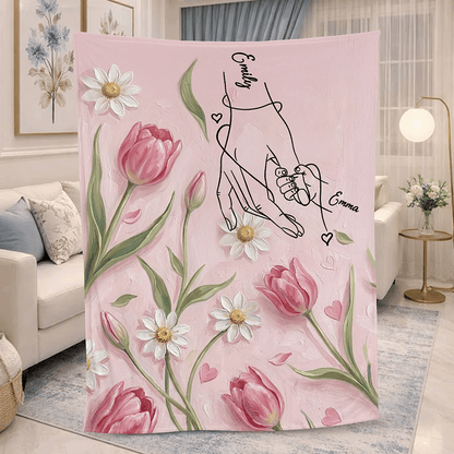 Personalized Mom Blanket with Names – Custom Holding Hands Design Gift for Mother