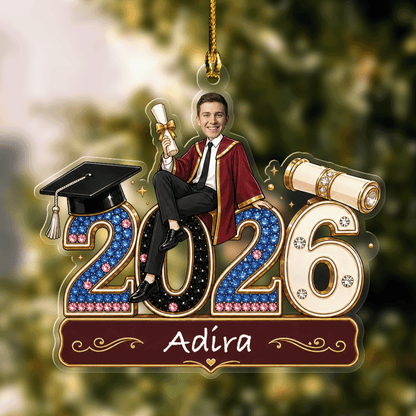Personalized Class of 2026 Boy Photo Acrylic Ornament – Custom Graduation Keepsake