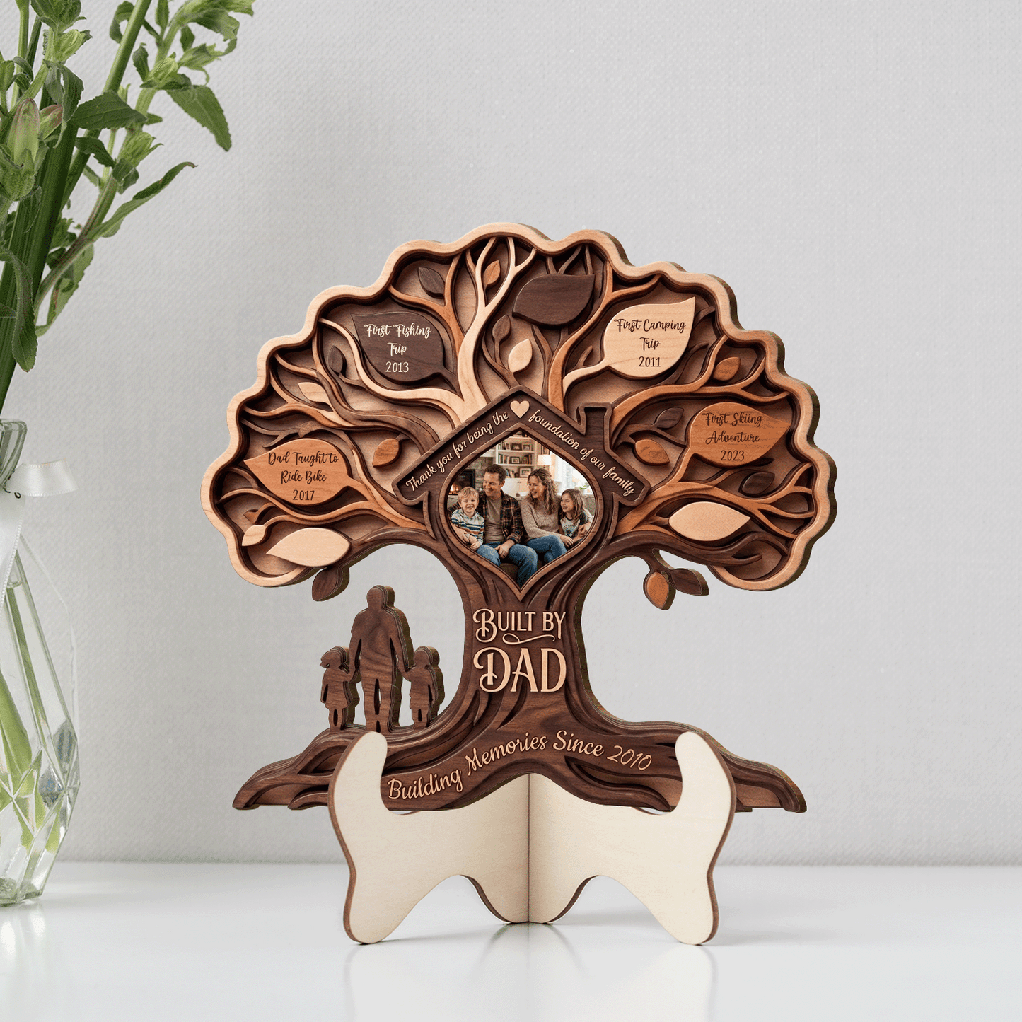 Personalized “Built by Dad” Wooden Sign – Family Tree Custom Photo Gift for Father’s Day