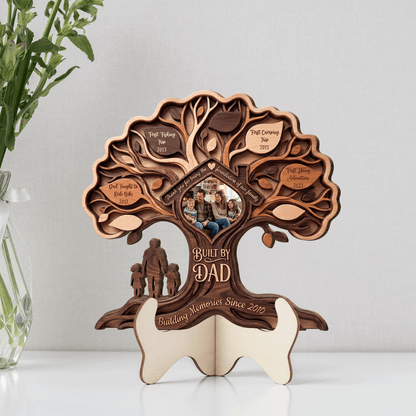 Personalized “Built by Dad” Wooden Sign – Family Tree Custom Photo Gift for Father’s Day