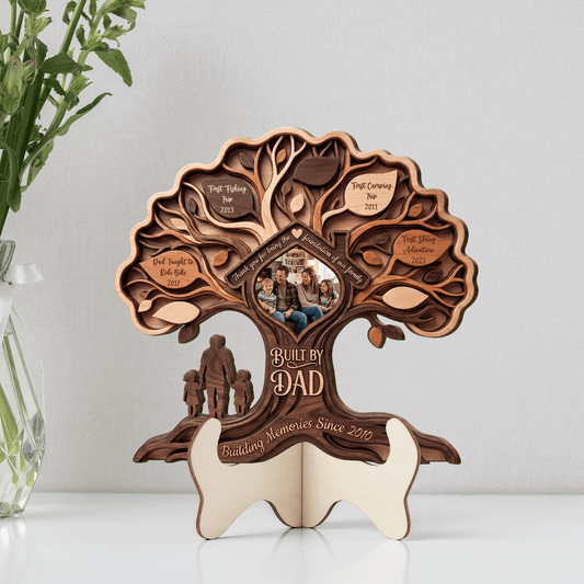 Personalized “Built by Dad” Wooden Sign – Family Tree Custom Photo Gift for Father’s Day