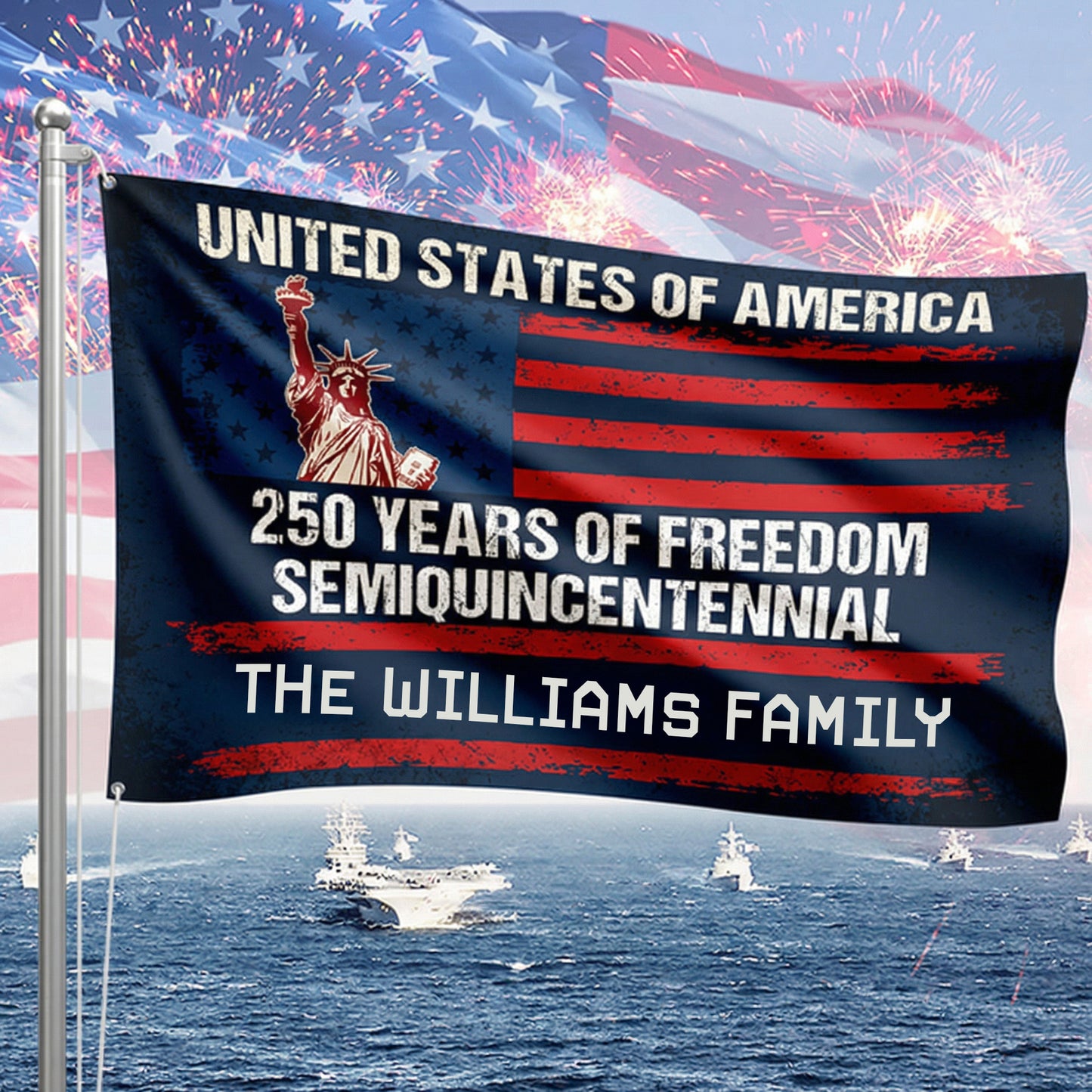Custom Family Name USA 250 Years of Freedom House Flag  Semiquincentennial Patriotic