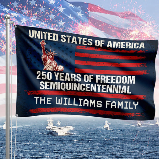 Custom Family Name USA 250 Years of Freedom House Flag  Semiquincentennial Patriotic