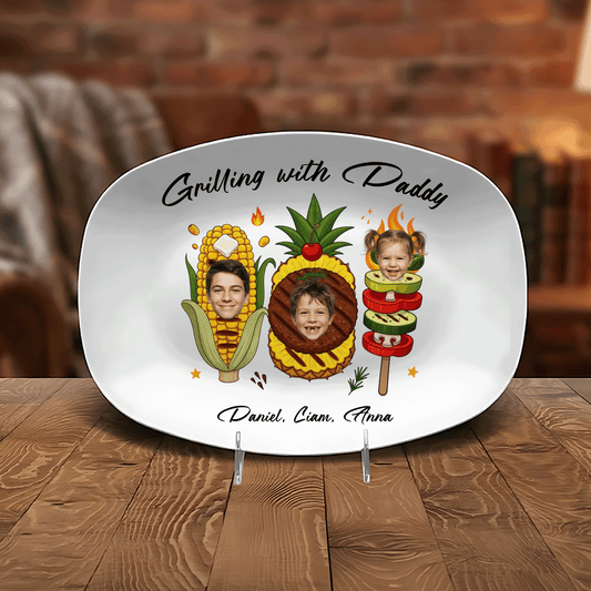 Personalized “Grilling With Daddy” Decorative Plate – Custom Photo BBQ Keepsake
