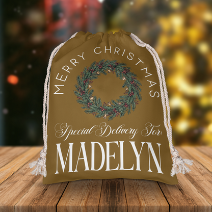 Personalized Merry Christmas Wreath Christmas Sack with Custom Name