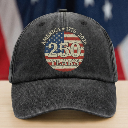 Celebrating 250 Years of America – Independence Day & Anniversary Gift for Americans – Personalized Washed Denim Baseball Cap