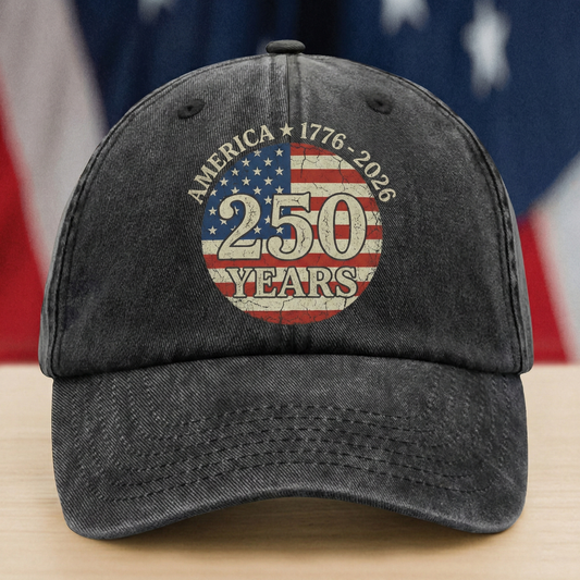 Celebrating 250 Years of America - Independence Day & Anniversary Gift for Americans - Personalized Washed Denim Baseball Cap